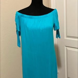 Teal off the shoulder dress